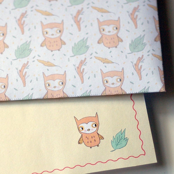 Stationery Kit - envelopes, letter paper (Printable PDF, DIY) (owls, diamonds, acorns, mushrooms)