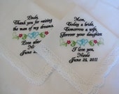 Two Personalized Wedding Handkerchiefs for Mother and Mother in Law