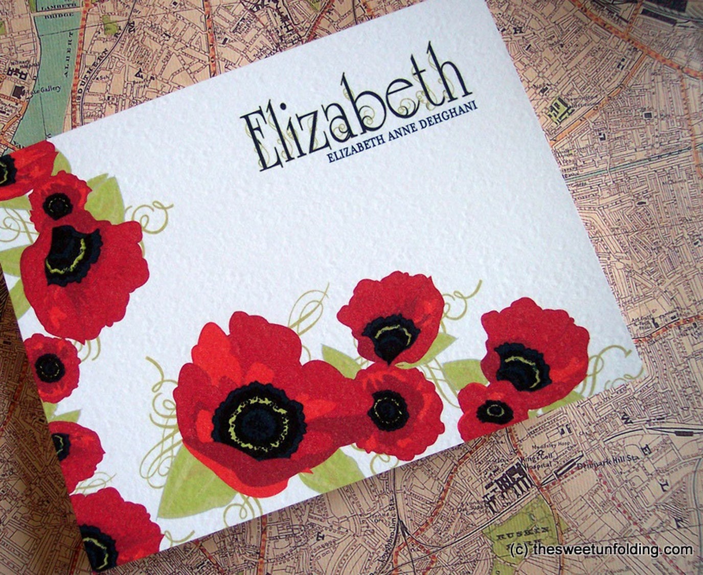 Red Poppies Personalized Note Cards Set
