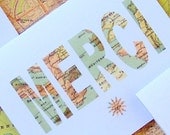 Merci - Single Thank You Card Using Vintage French Map Image