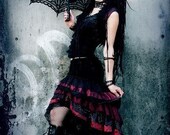 Ruffle Skirt, Black and Dark Red, Cabaret, Vaudeville, Steampunk, Vampire, Noir, Gothic, Tribal, Victorian, Belly Dance