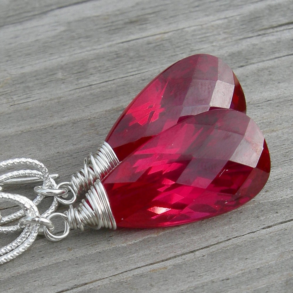 Red Topaz Sterling Link Earrings