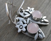 Sweet Rose Quartz Sterling Silver Earrings PMC Artisan Jewelry