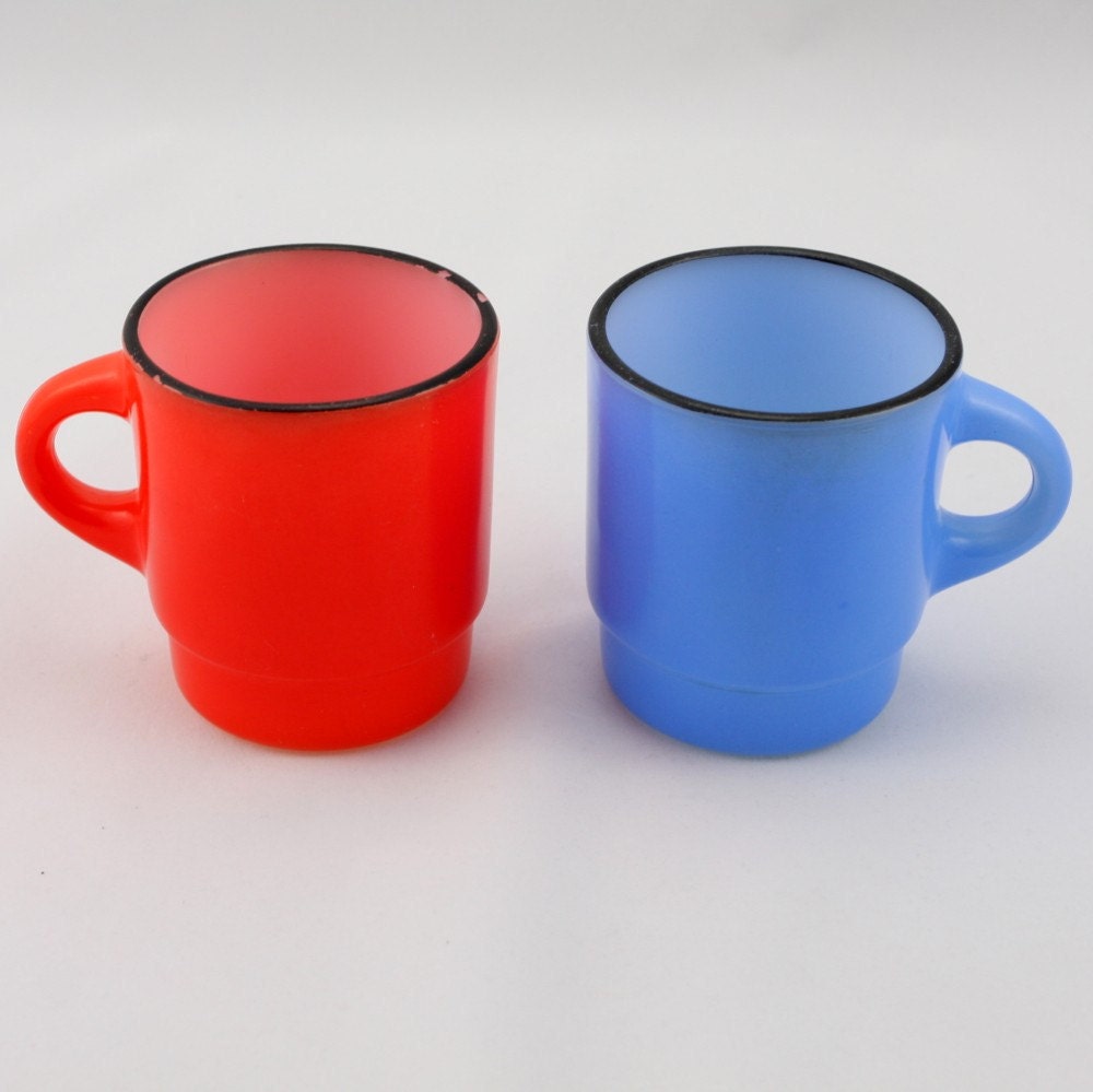 Vintage Fire King Stacking Primary Colors 2 Mugs