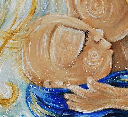 mother and child babywearing art print - Wrapped In Sunshine - archival signed 12x12 motherhood print