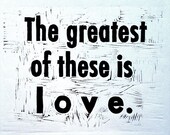 Greatest Is Love (black) - linocut print by Michelle Han