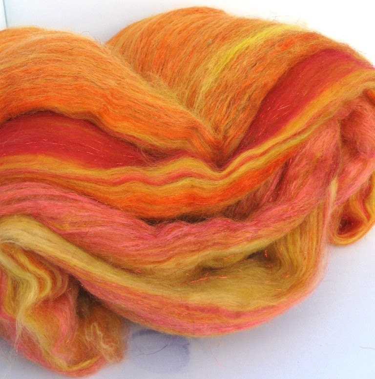 Diwali - Luxury Spinning Batt - Silk, Merino Wool, Alpaca, Angelina - 2 Ounces