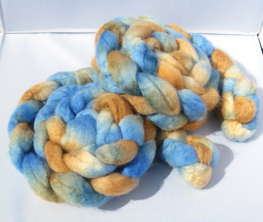 Blue Copper - Hand Painted Bluefaced Leicester Wool Top 4.0 ounces