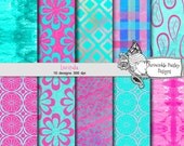Digital Download Lucinda Collection Pink Blue plaid flowers