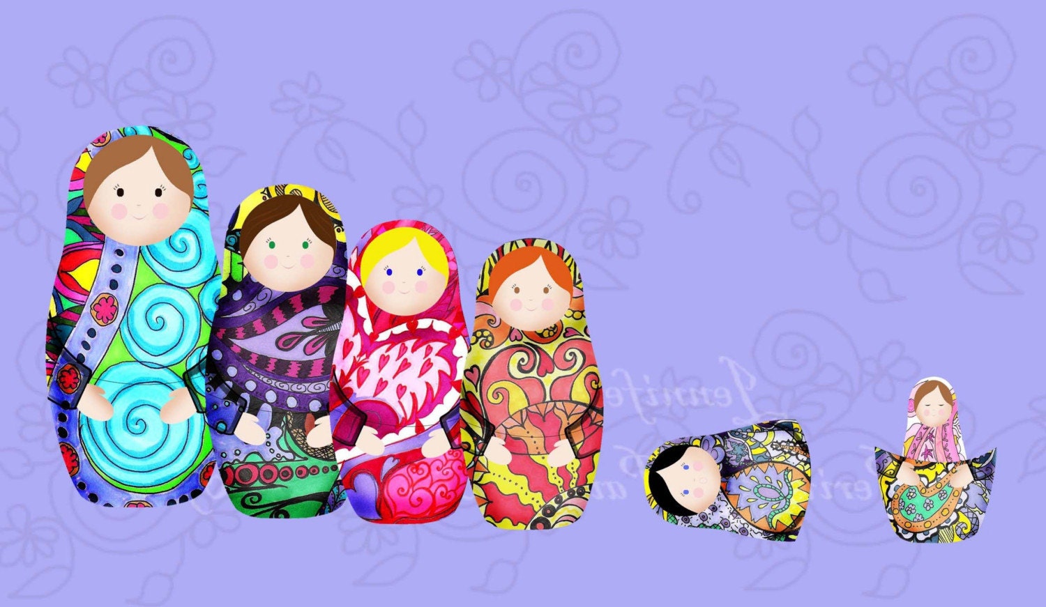 Matryoshka dolls digital collage sheet