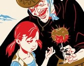 Cowgirl with witch and candy apple - 5x7 giclee print