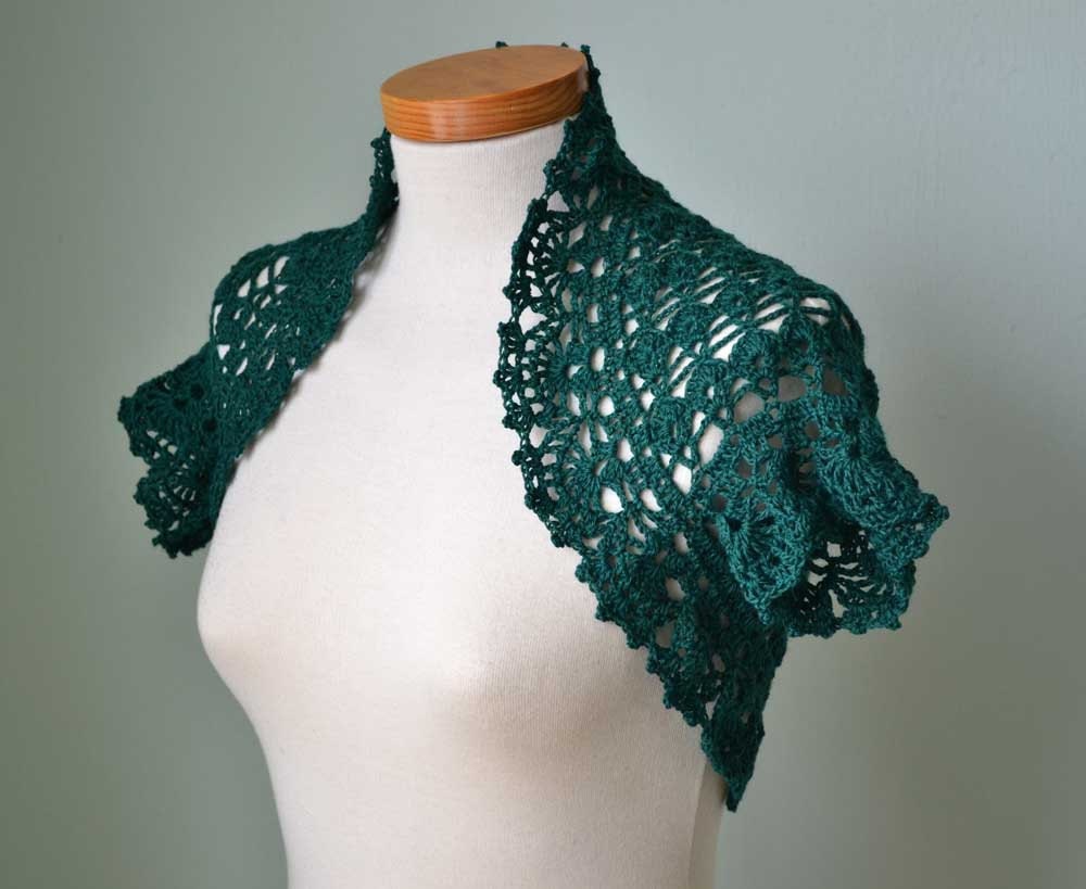 Emerald green cotton lace crochet shrug bolero E488