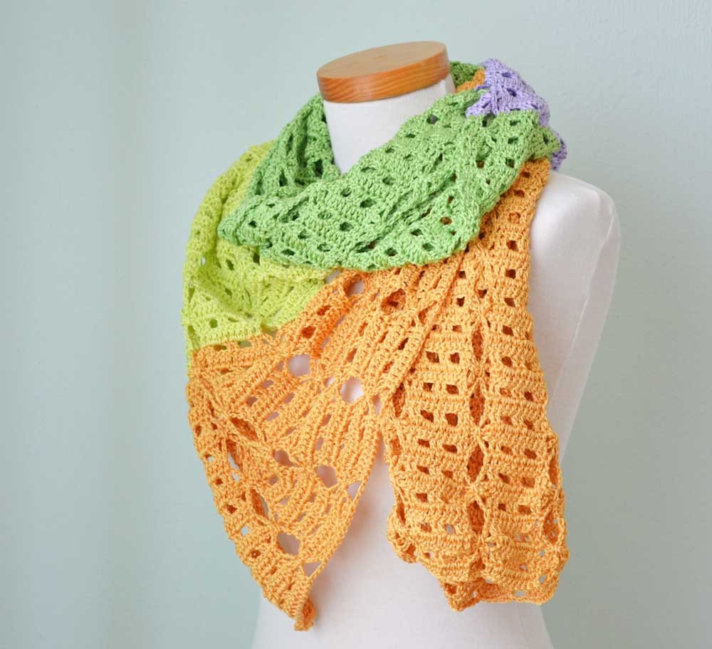 Colorful lace crochet shawl stole cotton  G741