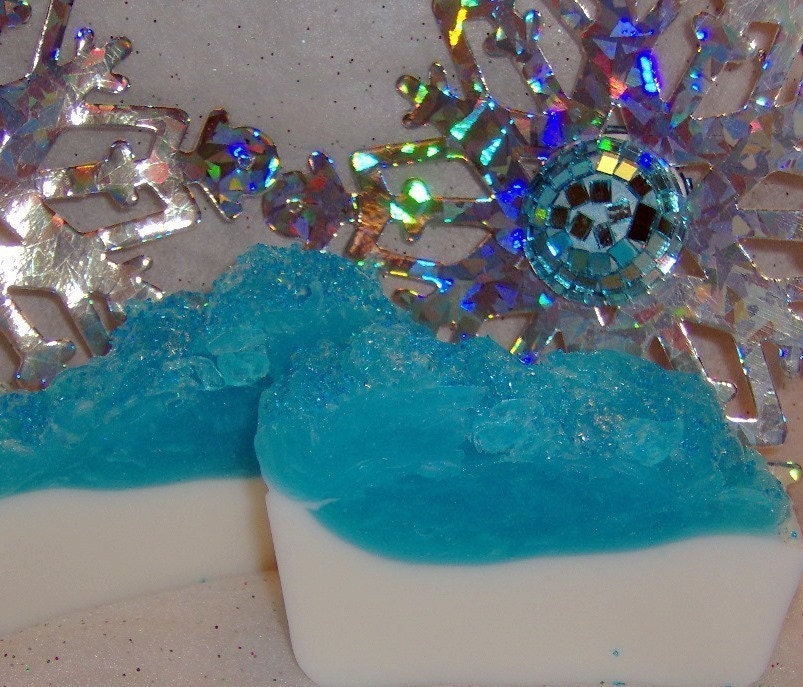 Peppermint Peak Soap - Peppermint Winter Snow Blue Ice Crystals, Cool Refreshing Scent, Holiday Soap