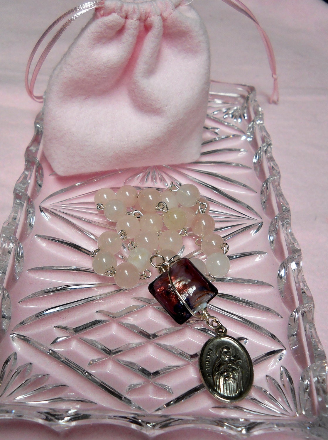 Chaplet, Rosary to St Therese, Theresa, Saint Therese, Rose Quartz Healing Stone, The Little Flower, Healing