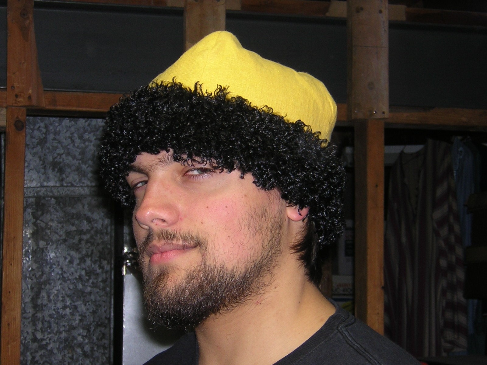 Rus Viking Yellow Linen with Black Fur Skull Cap Hat - SCA, LARP