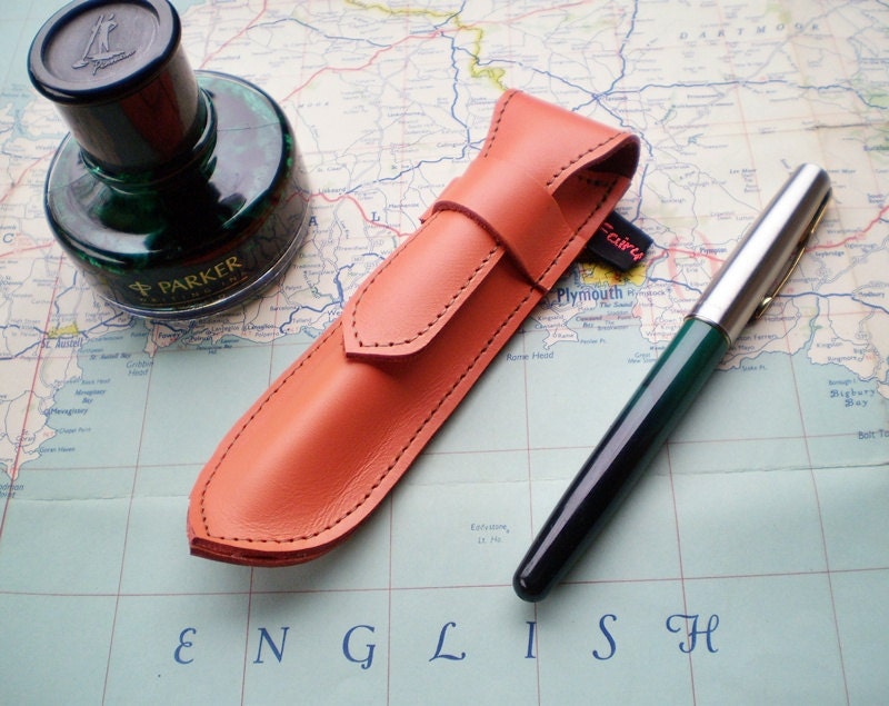 Handmade Leather Pen Case, Fountain pen case, Orange juice NIB