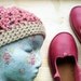 Crochet Beret hat in Parchment with Contrast top, BOBBLEBELL by Fairysteps.
