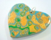 Handmade  Mokume Gane Heart Polymer Clay Pendant