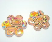 Rainbow Spiral Flowers Handmade Polymer Clay 30 mm Focal Beads