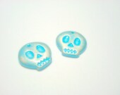 Turquoise and Silver Skull Handmade Polymer Clay Focal Beads
