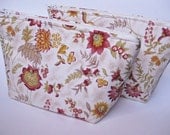 Gift Set of 2 Bridesmaids Make Up Cosmetic Bags - Rustic Harvest Gold, 2 zippered pouches, laminated lining, bridesmaids gift idea
