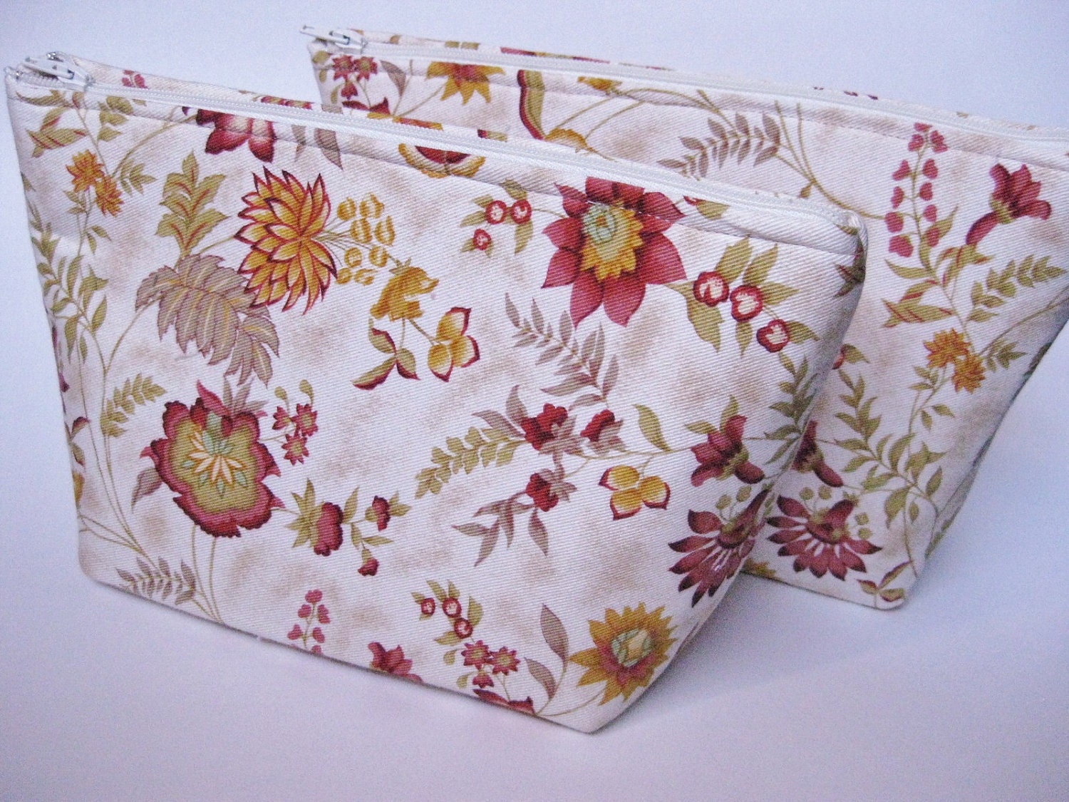 Gift Set of 2 Bridesmaids Make Up Cosmetic Bags - Rustic Harvest Gold, 2 zippered pouches, laminated lining, bridesmaids gift idea