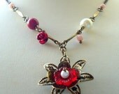 Red Flower Necklace Autumn Necklace