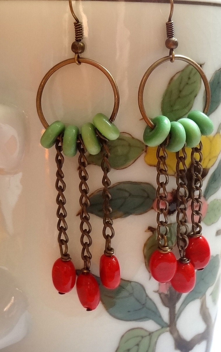 Hoop Earrings, Red and Green