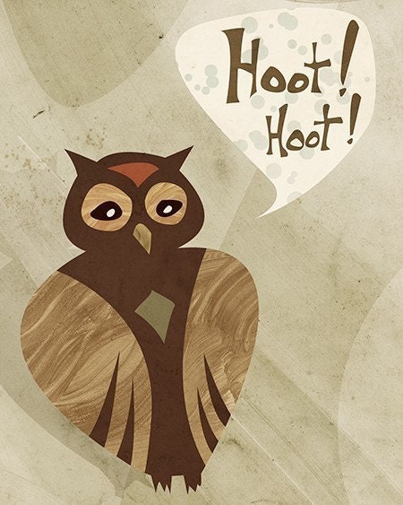 Owl Art - Hoot Hoot - 8x10 Print