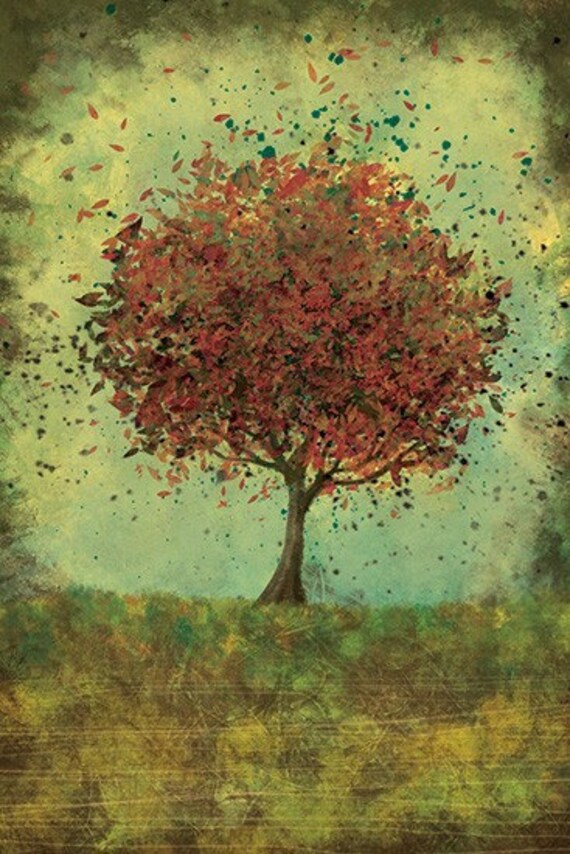Welcome Change (rustic green and burnt orange) - 24x36 LARGE Print
