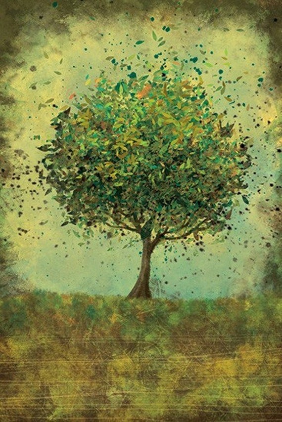 24x36 Fine Art Print - Welcome Change (rustic green) - 24x36 LARGE Print - Modern Tree Art