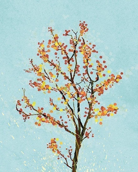 Tree Blossoms Art - Dancer in the Dark (blue) - 8x10 Print - Orange Blue Modern