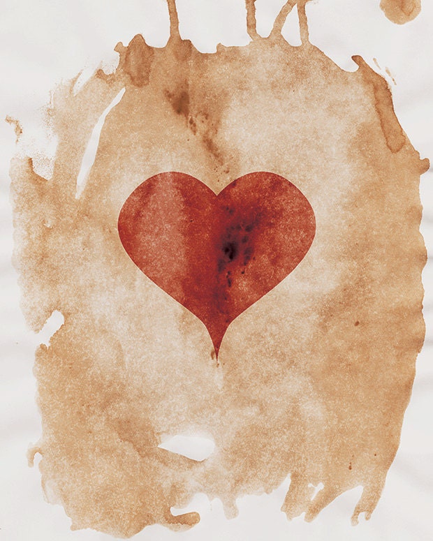 Heart Art Print - 8x10 - Red and Brown