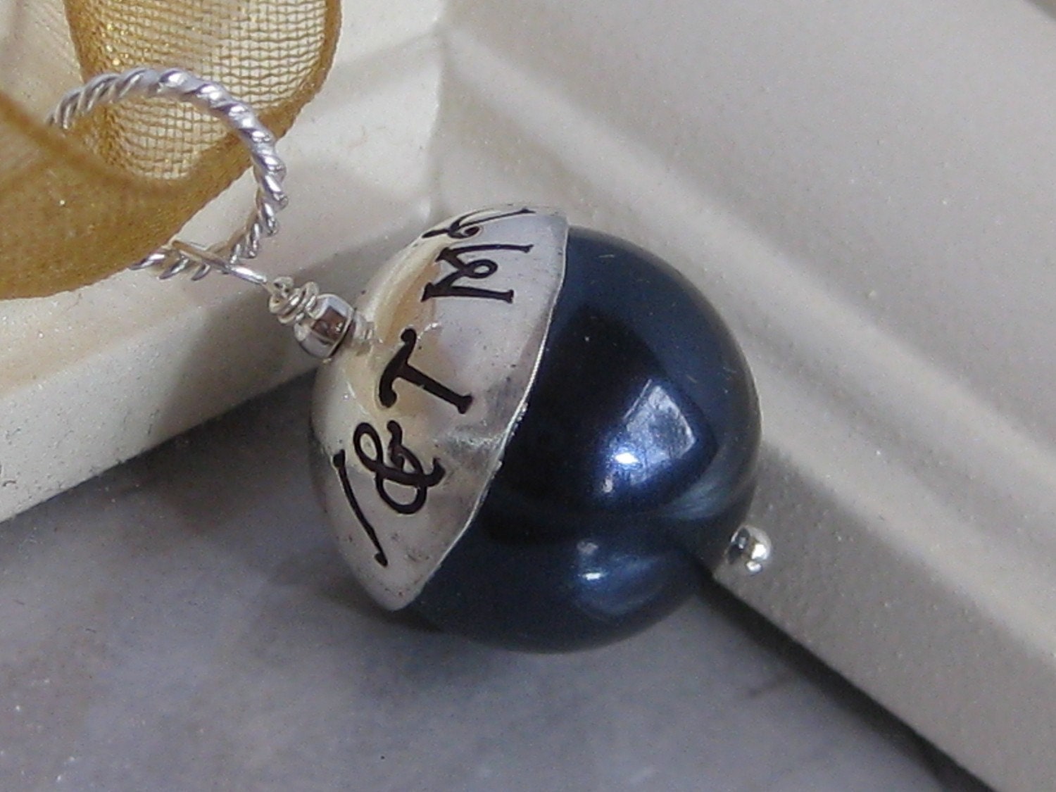 SOMETHING BLUE- Hand stamped custom wedding bouquet charm
