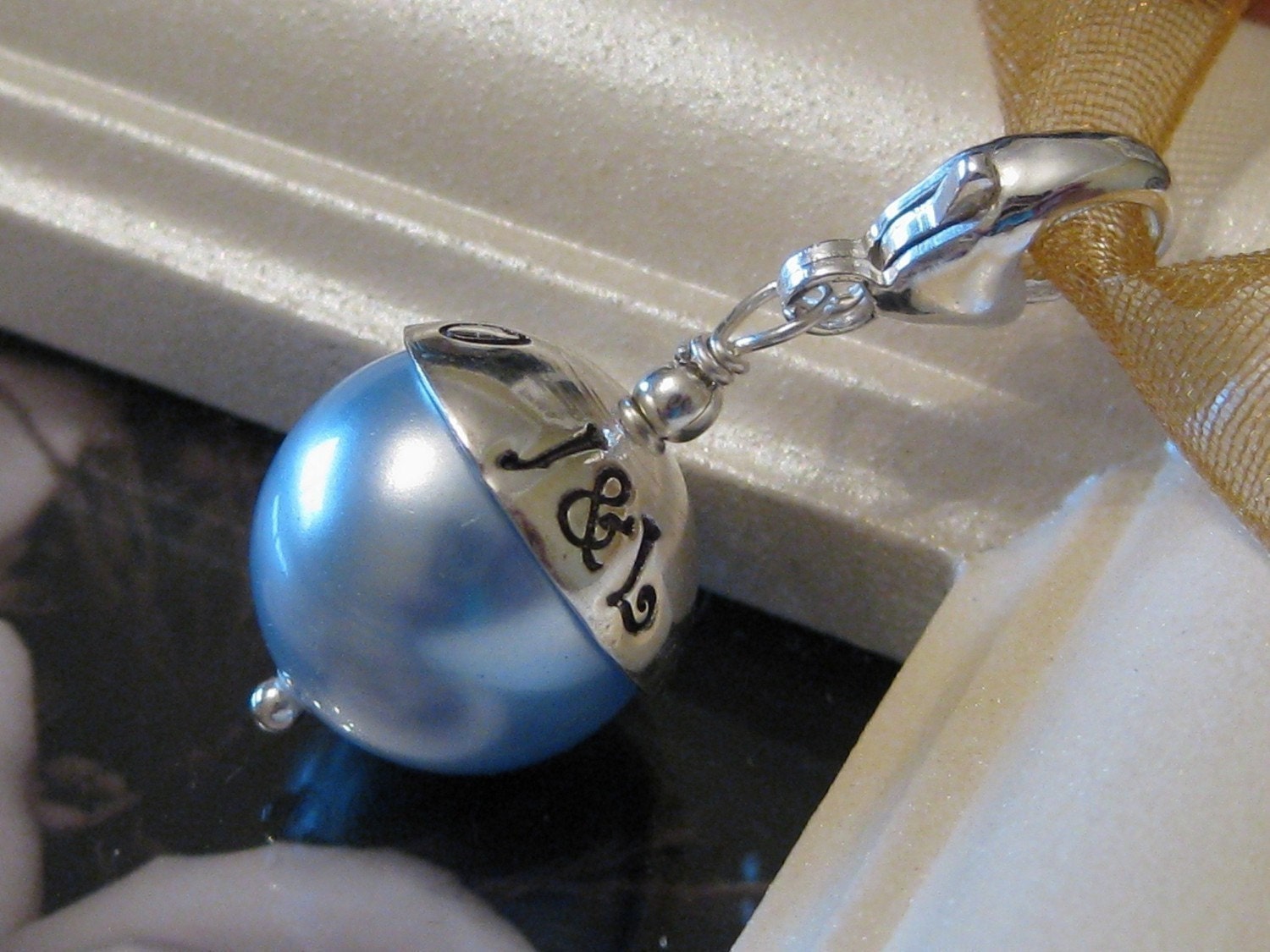 SOMETHING BLUE- Handstamped wedding charm with lobster clasp