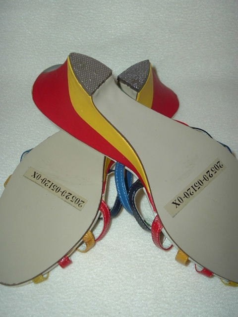 Vintage 70s Wedge Shoes / NOS Colorblock Sandals / Primary Colors