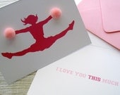 Cheerleader Silhouette with Pom Poms - "I love you this much" Greeting Card