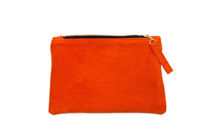 SALE  Soft and simple leather pouch Tangarine