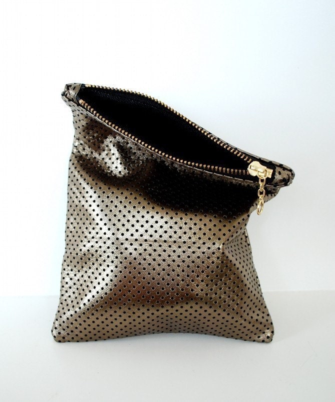 Leather mini clutch in antique gold