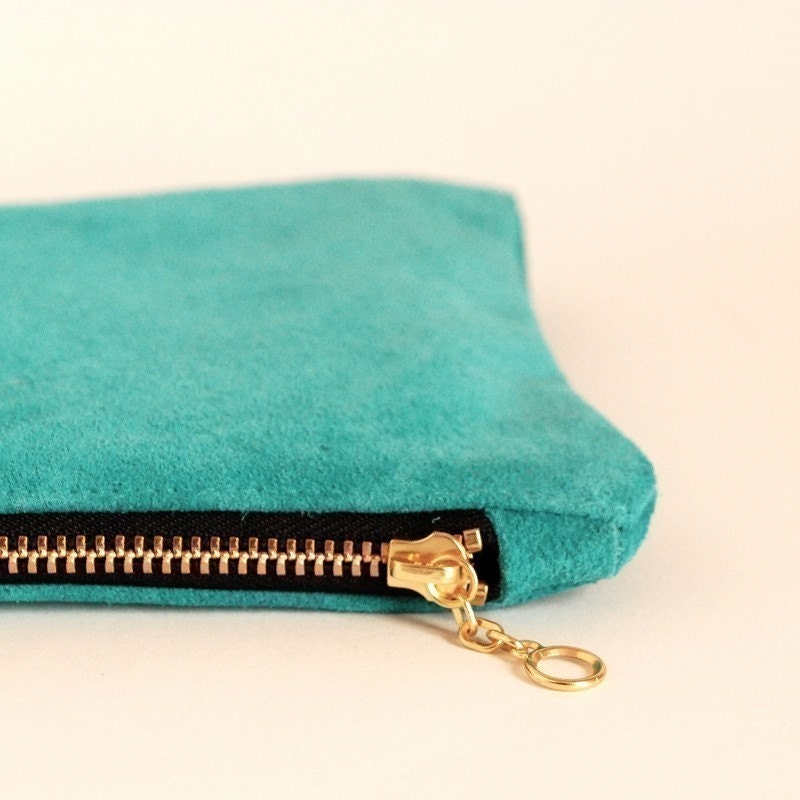 Leather mini clutch aqua blue