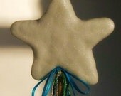 O Star - Magic Stick Wand, Magic Wand, Paper Mache, White Star, Crystal Glitter, Mixed Media, Photobooth Prop