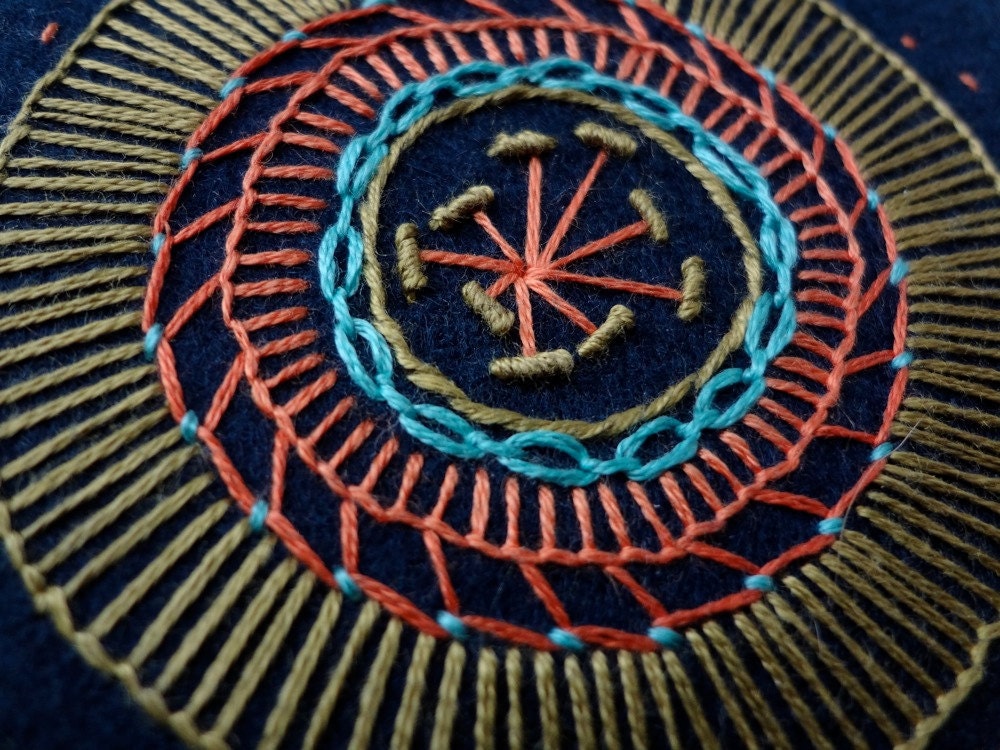 hand embroidered hoop art - freeform flower on repurposed pool table felt in 4 inch hoop by bo betsy - free shipping