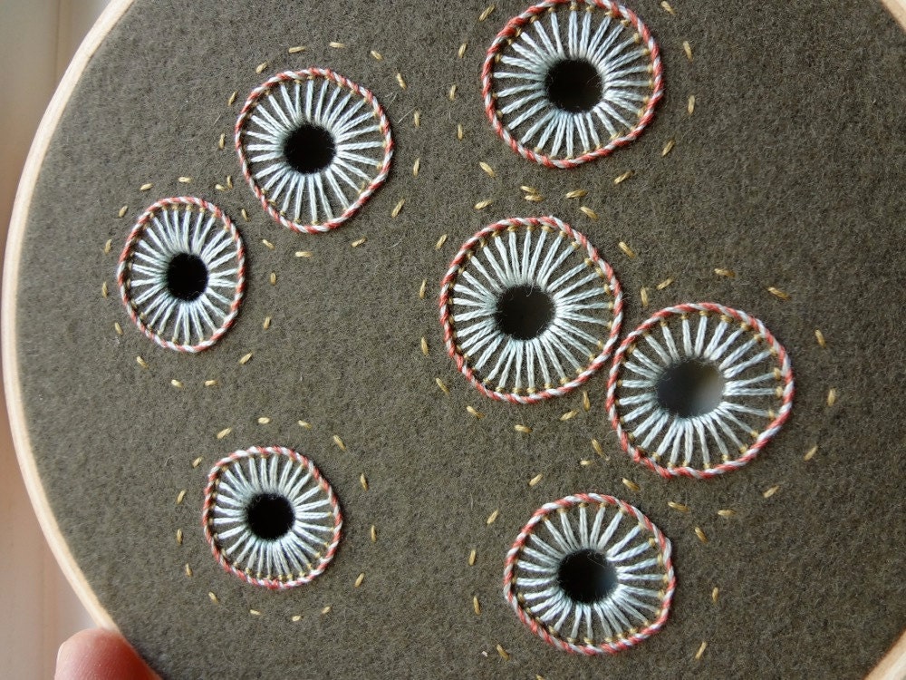 hand embroidered hoop art - freeform flowers on repurposed pool table felt in 5 inch hoop by bo betsy - free shipping