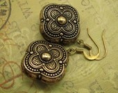 bohemian quatrefoil dangle earrings, antique gold finish