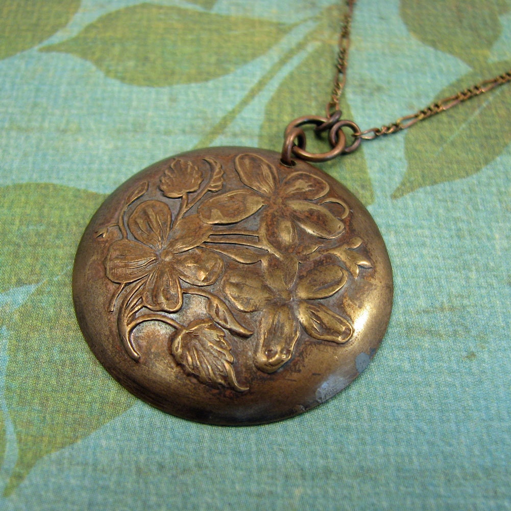 forget me not floral cameo, fire polished brass