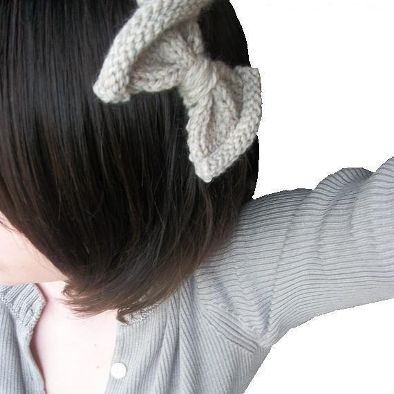 knit bow headband - by the shore - Hand Knit Bow Headband in Soft Khaki Yarn
