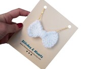 White Bow Necklace - Hand Knit Yarn on Gold Plated Chain - great stocking stuffer