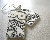 Black White Whimsey Earrings, Recycled Upcycled Handmade Earrings Jewelry, RECYCLEry Upcycled Eco Friendly Earrings