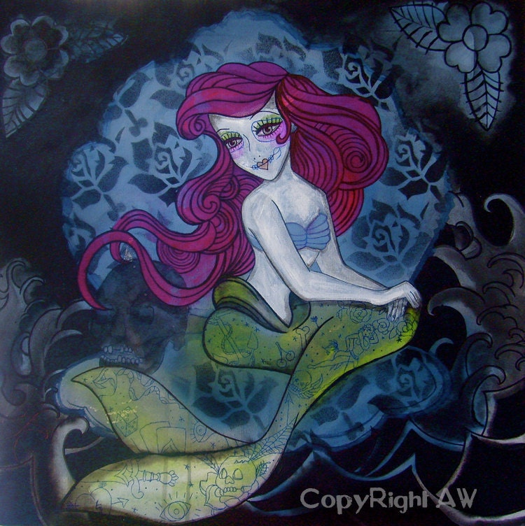 Little Tattooed Mermaid Print 8x8 inches